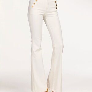Ramy Brook Helena White Flared Pants with Gold Buttons size 26